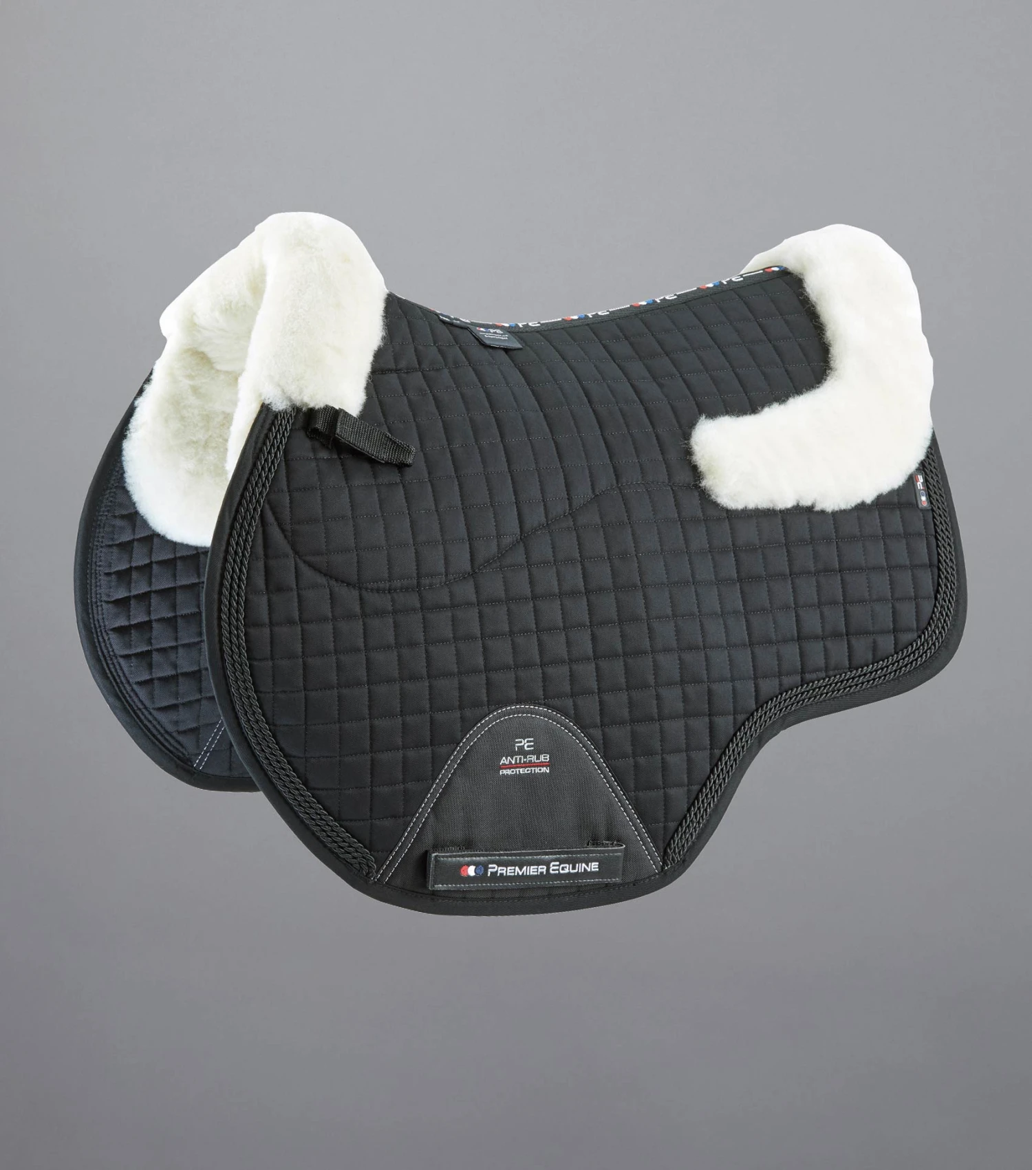 Close Contact Merino Wool European Saddle Pad - GP/Jump Square Close Contact Merino Wool European Saddle Pad - GP/Jump Square -Premier Equine Store Close Contact Merino Wool European Half Lined GP Jump Square Black Natural 1