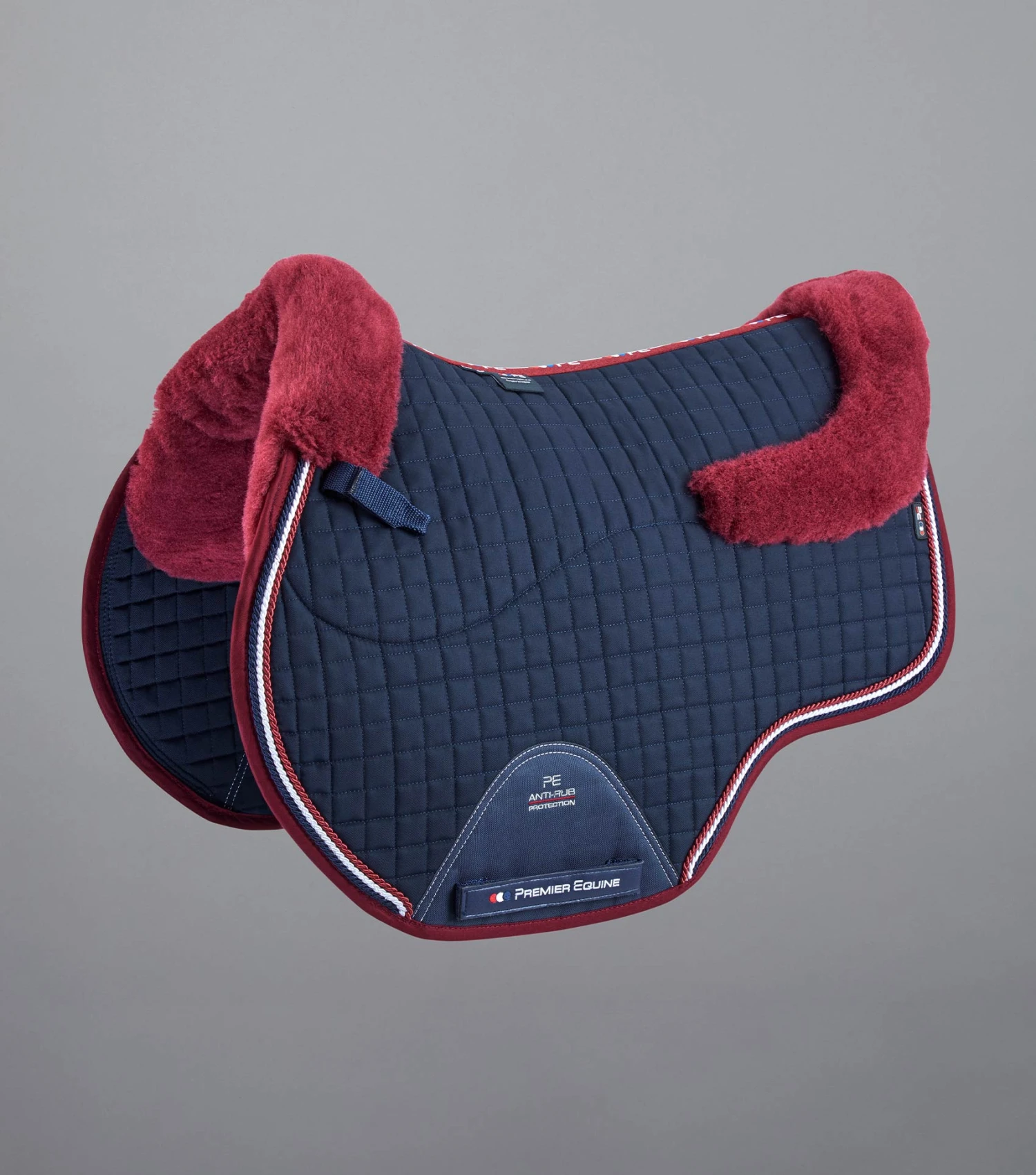 Pony Close Contact Merino Wool Half Lined European GP/ Jump Square Pony Close Contact Merino Wool Half Lined European GP/ Jump Square -Premier Equine Store Close Contact Merino Wool European Half Lined GP Jump Square Navy Burgundy 1