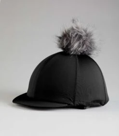 Jersey Hat Silk With Faux Fur Pom Pom 8 Jersey Hat Silk With Faux Fur Pom Pom -Premier Equine Store Jersey Hat Silk with Faux Fur Pom Pom Black 1