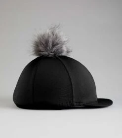 Jersey Hat Silk With Faux Fur Pom Pom 10 Jersey Hat Silk With Faux Fur Pom Pom -Premier Equine Store Jersey Hat Silk with Faux Fur Pom Pom Black 3