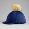Jersey Hat Silk With Faux Fur Pom Pom 2 Jersey Hat Silk With Faux Fur Pom Pom -Premier Equine Store Jersey Hat Silk with Faux Fur Pom Pom Navy 1