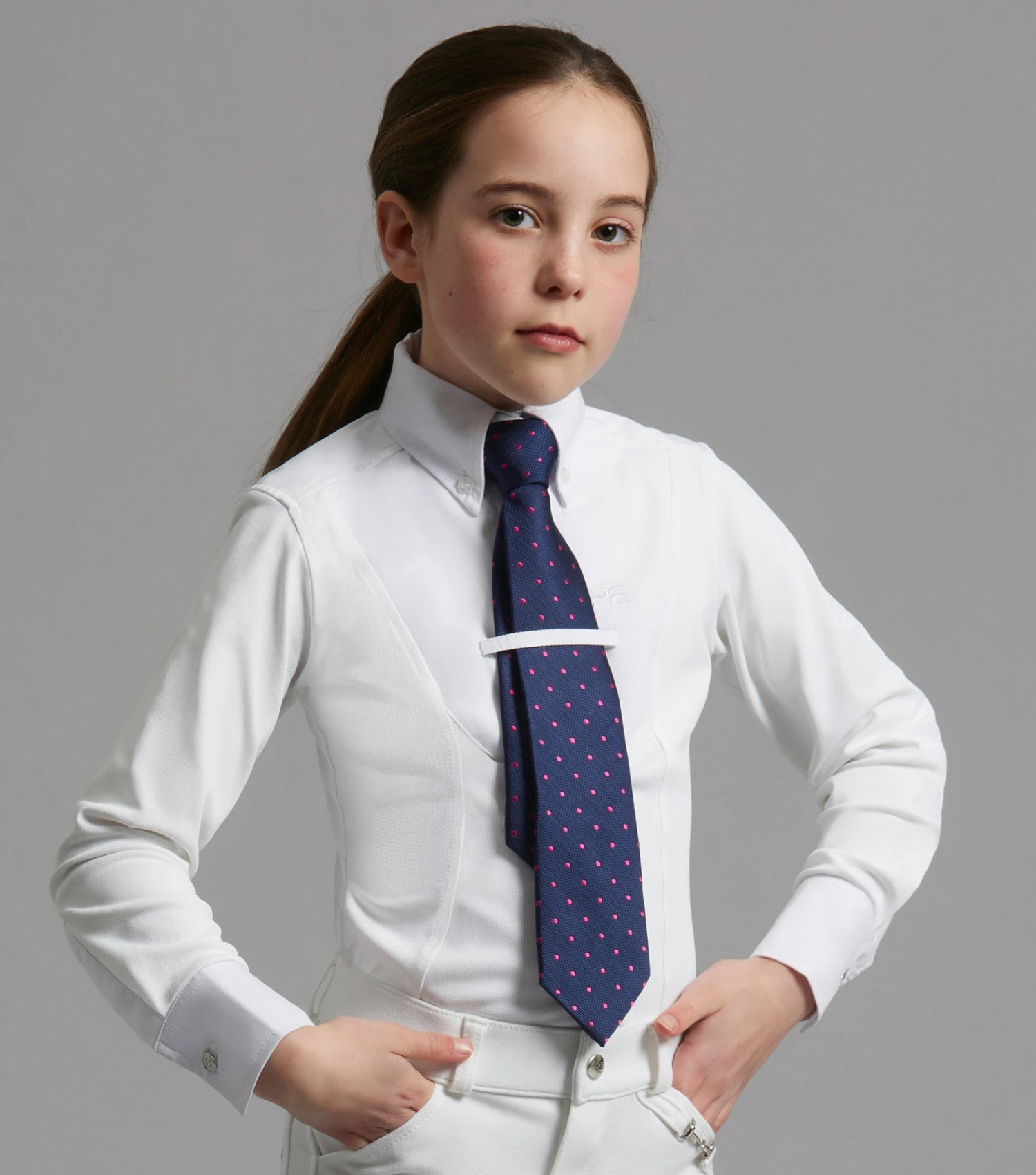 Tessa Girls Long Sleeve Show Shirt Tessa Girls Long Sleeve Show Shirt -Premier Equine Store MiniTessaLongSleeveTieShowShirt White 1