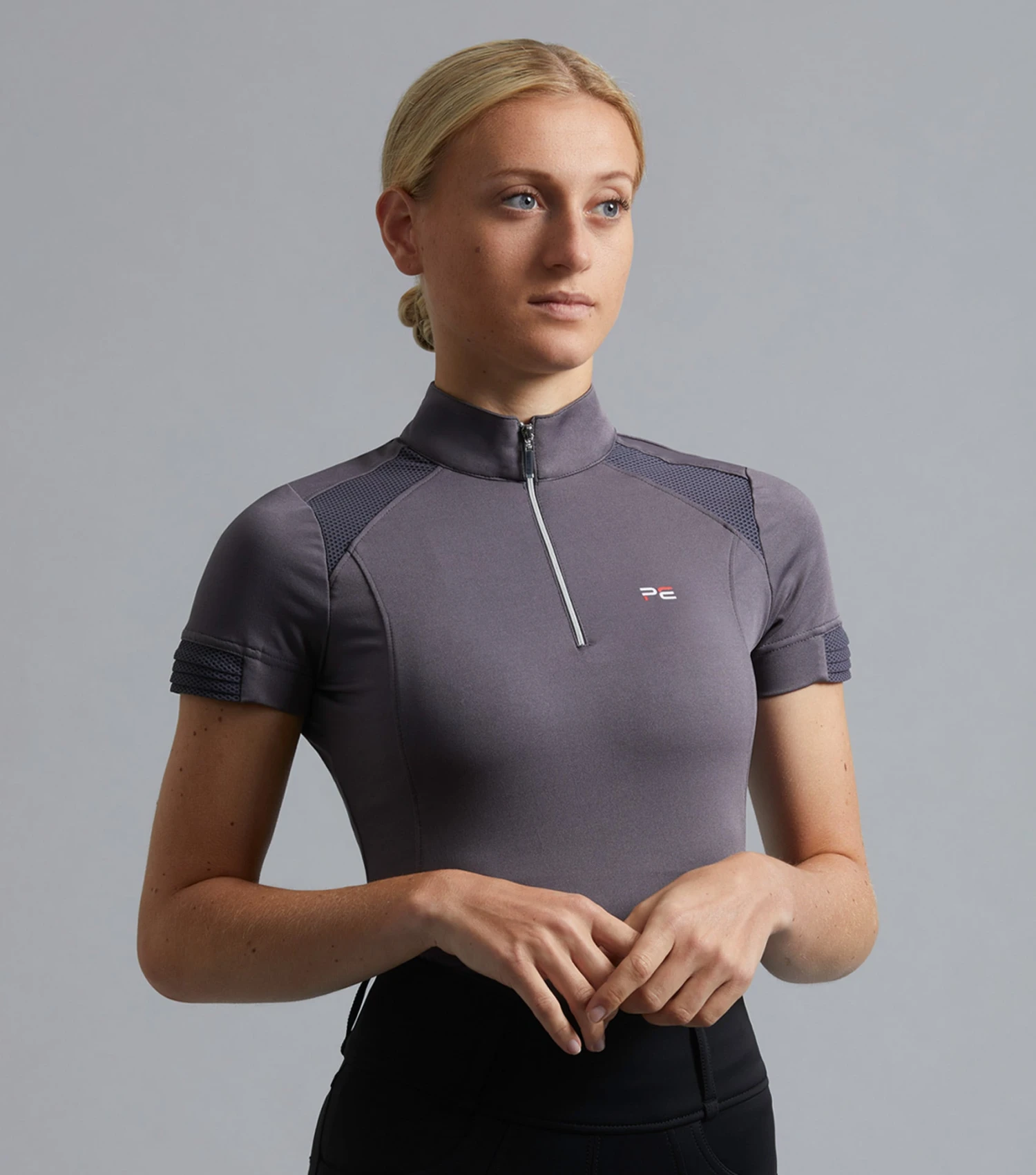 Remisa Ladies Technical Short Sleeve Riding Top Remisa Ladies Technical Short Sleeve Riding Top -Premier Equine Store Remisa Ladies Technical Short Sleeved Riding Top Grey 1