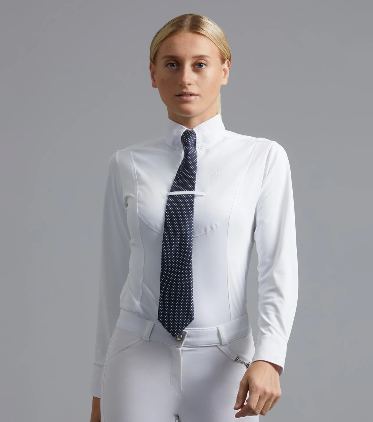 Tessa Ladies Long Sleeve Tie Shirt Tessa Ladies Long Sleeve Tie Shirt -Premier Equine Store Tessa Ladies Long Sleeve Tie shirt white 1