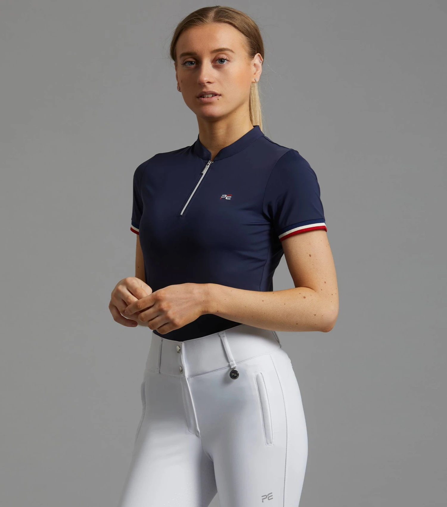 Allegra Ladies Short Sleeve Riding Top Allegra Ladies Short Sleeve Riding Top -Premier Equine Store allegra top navy 1