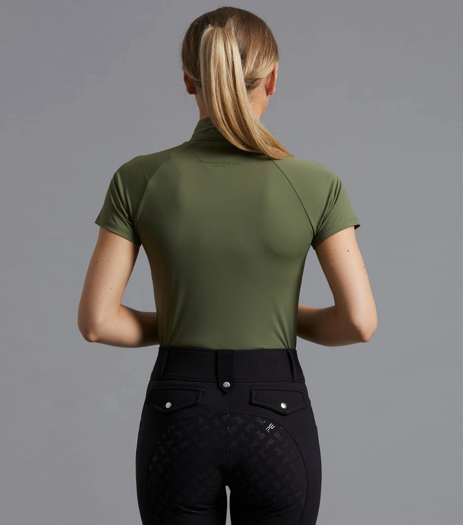 Aura Ladies Short Sleeve Riding Top Aura Ladies Short Sleeve Riding Top -Premier Equine Store aura top olive 3
