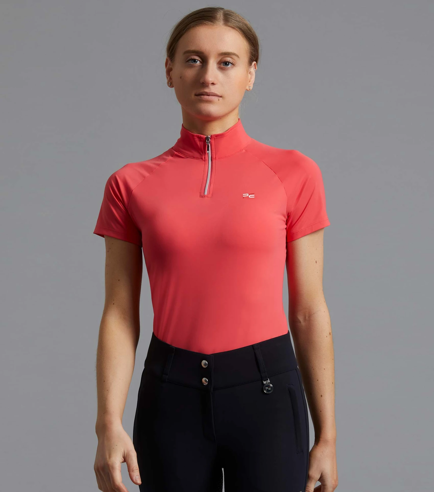 Aura Ladies Short Sleeve Riding Top Aura Ladies Short Sleeve Riding Top -Premier Equine Store aura top pink 1