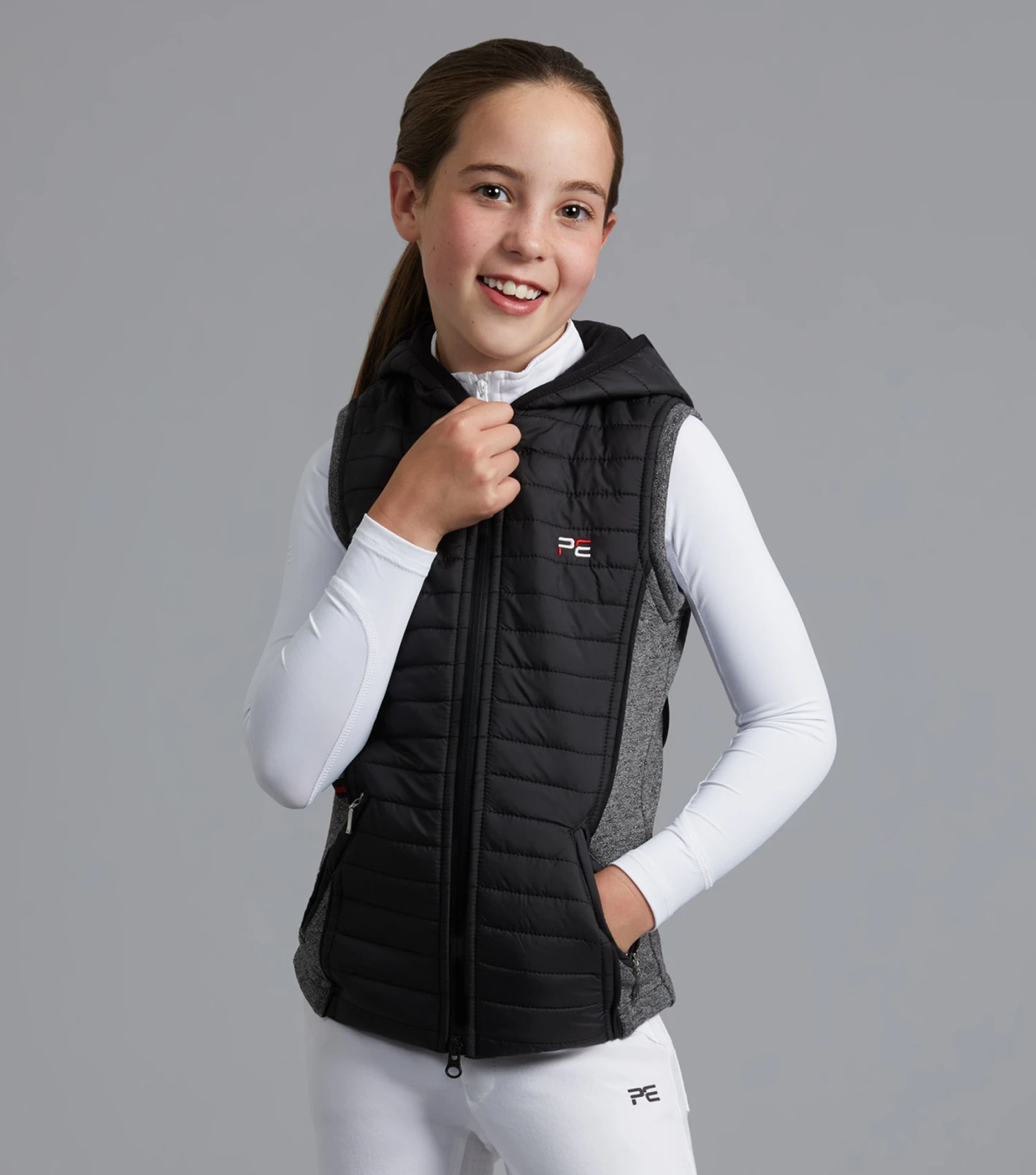Mini Lamera Girl's Hybrid Riding Gilet Mini Lamera Girl's Hybrid Riding Gilet -Premier Equine Store lamera kids gilet black 1