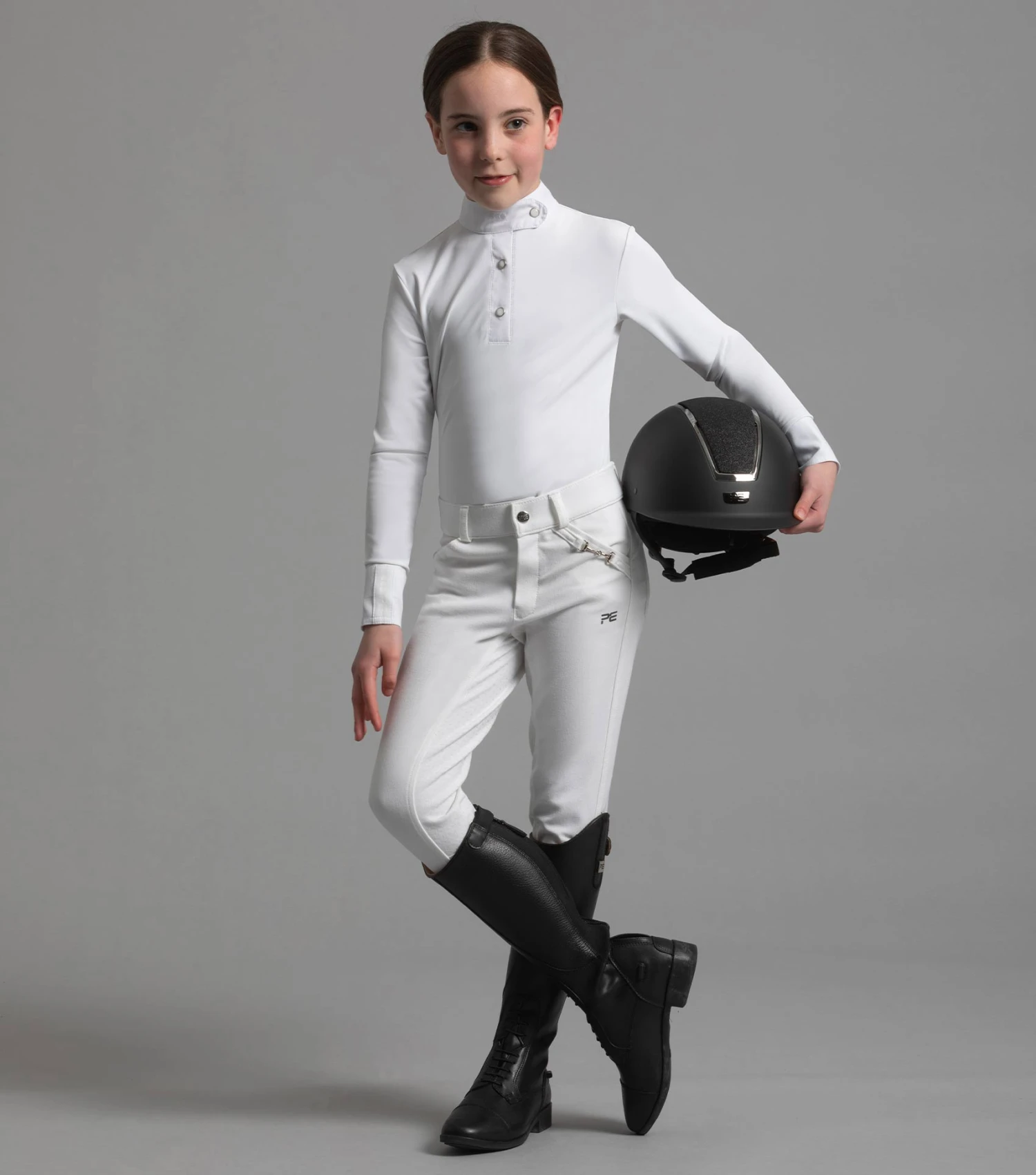 Rossini Girls Lycra Show Shirt Rossini Girls Lycra Show Shirt -Premier Equine Store rossini kids competition shirt white 2